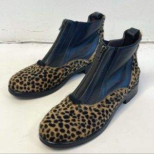 Rachel Comey Zip Up Ponyhair Animal Leopard Print Black Leather Boots